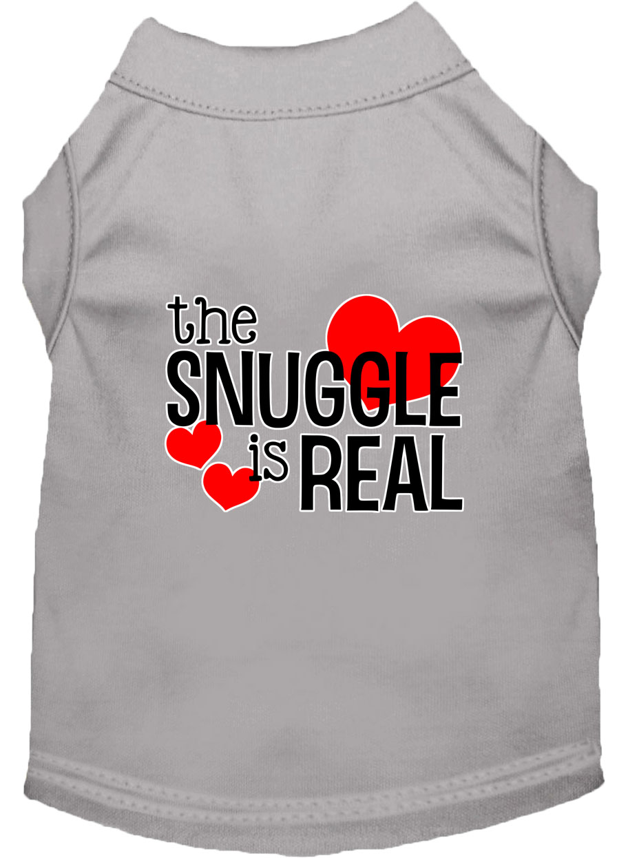 The Snuggle is Real Screen Print Dog Shirt Grey Sm